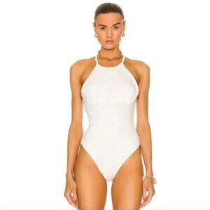 NEW JONATHAN SIMKHAI STANDARD Elara Bodysuit in White Racerback Tank Top